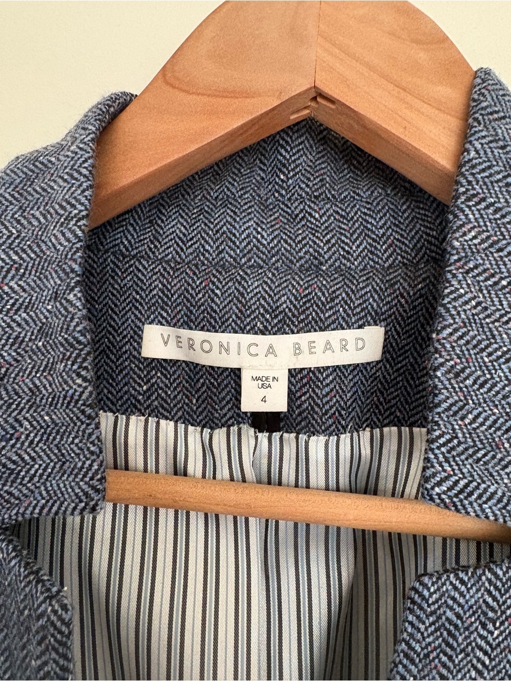Veronica Beard Celina Upcollar Dickey Herringbone Wool Blend Blazer Blue Sz 4 - Picture 2 of 7